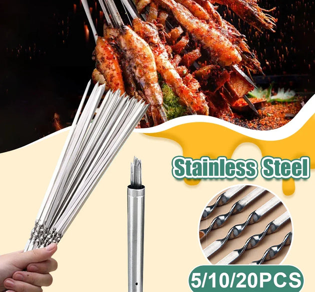 Stainless Steel Barbecue Skewer Reusable BBQ Skewers Iron Stick for Outdoor Camping Picnic Barbecue Skewers Tools