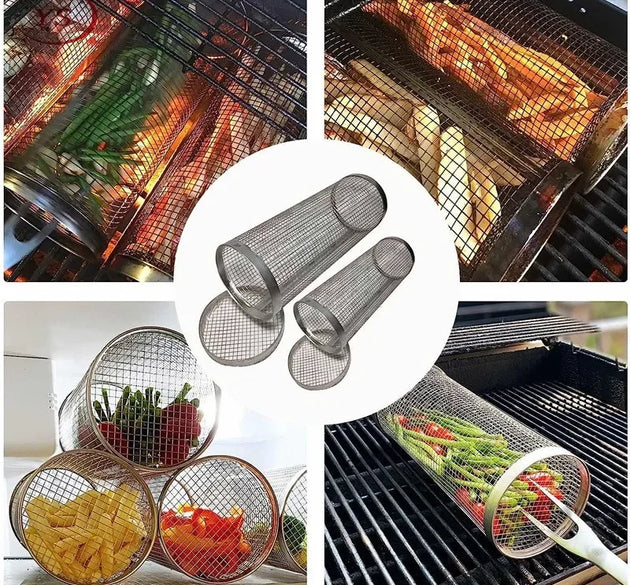 Tools Roller Outdoor Mesh BBQ Cage Barbecue Kitchen Utensils Round Portable BBQ Net Stainless Steel Cookware Dining Bar Home