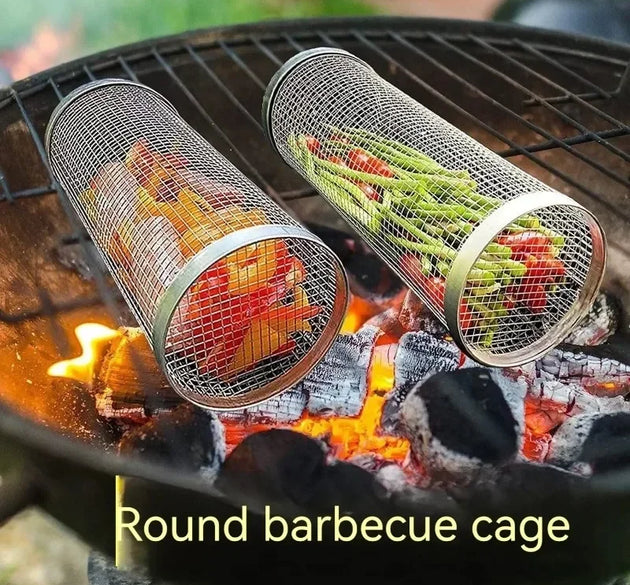 Tools Roller Outdoor Mesh BBQ Cage Barbecue Kitchen Utensils Round Portable BBQ Net Stainless Steel Cookware Dining Bar Home