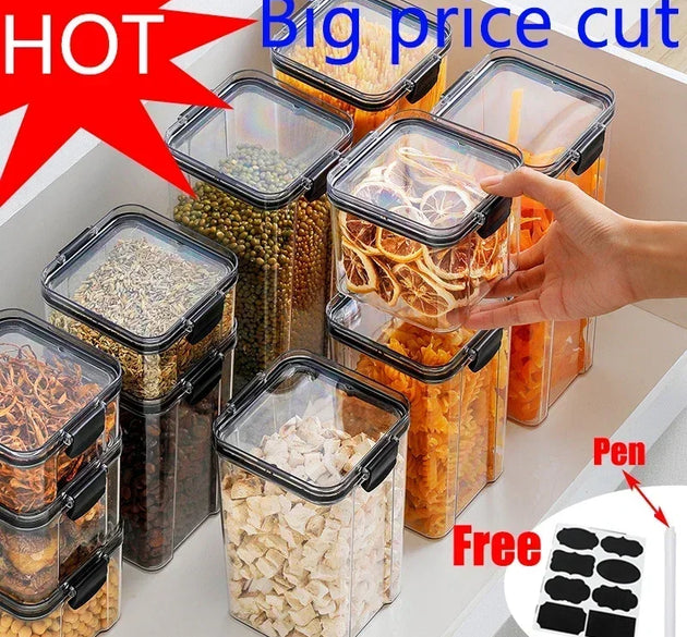 460-1800ml Sets Stackable Kitchen Sealed Jar Plastic Food Storage Box Multigrain Tank Bottle Dried Fruit Tea Storage Containers